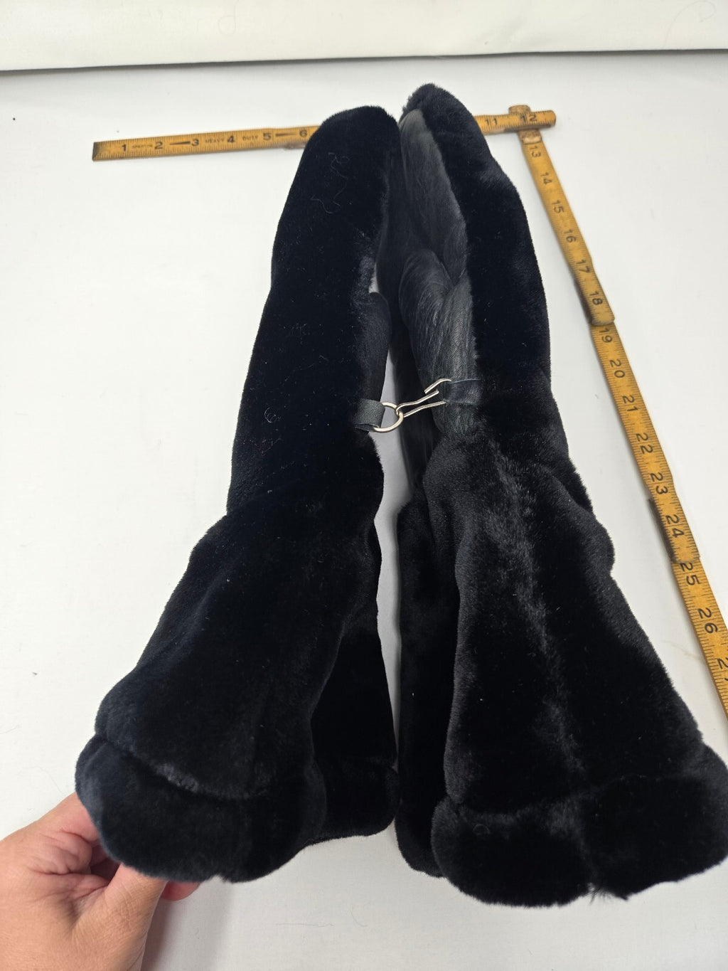 Vintage Black Faux Fur Leather Snowmobile Mittens Cowsides Top Grain Large