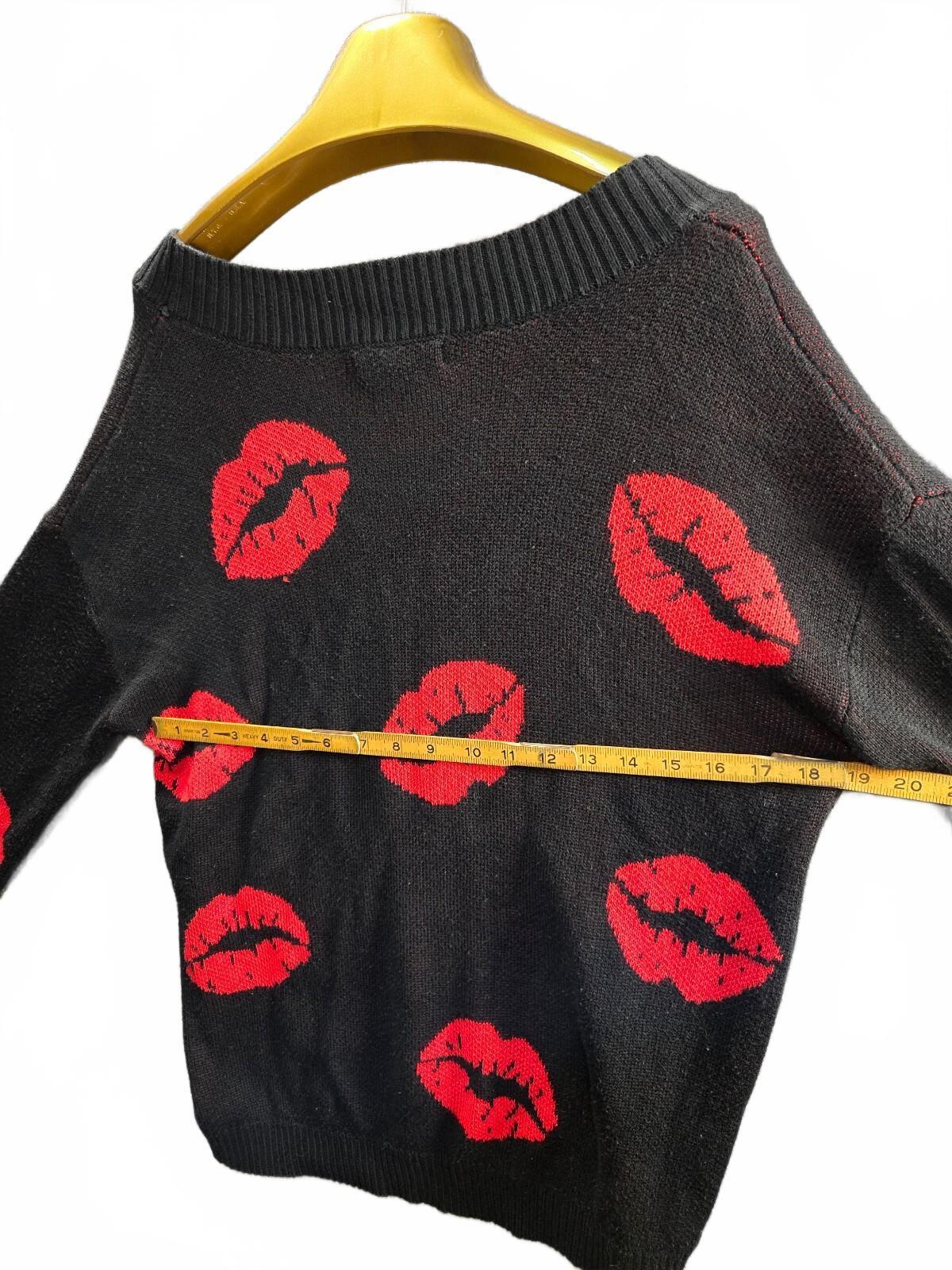 Madden NYC XS Black Sweater with Red Lips Pattern