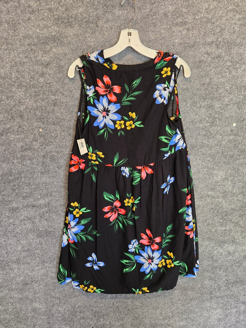 "Old Navy Women's Black Tropical Floral Sleeveless Lace-Up Shift Sundress Size S