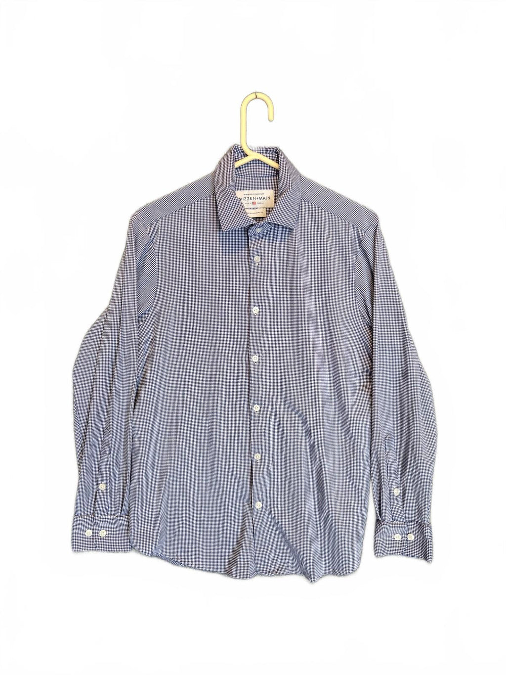 Mizzen + Main Leeward Mens Long Sleeve Performance Dress Shirt Navy Gingham LRG