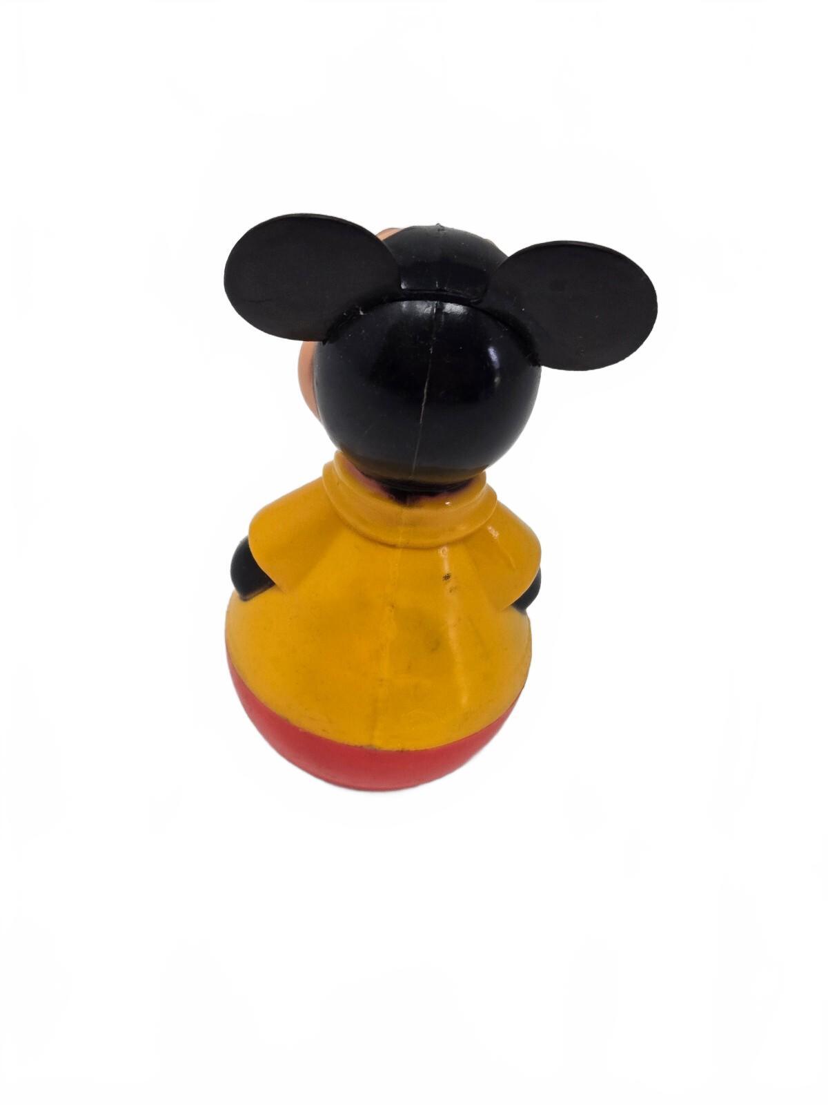 1975 Walt Disney Production Mickey Mouse Roly Poly Weeble Wobble Toy And Rattle