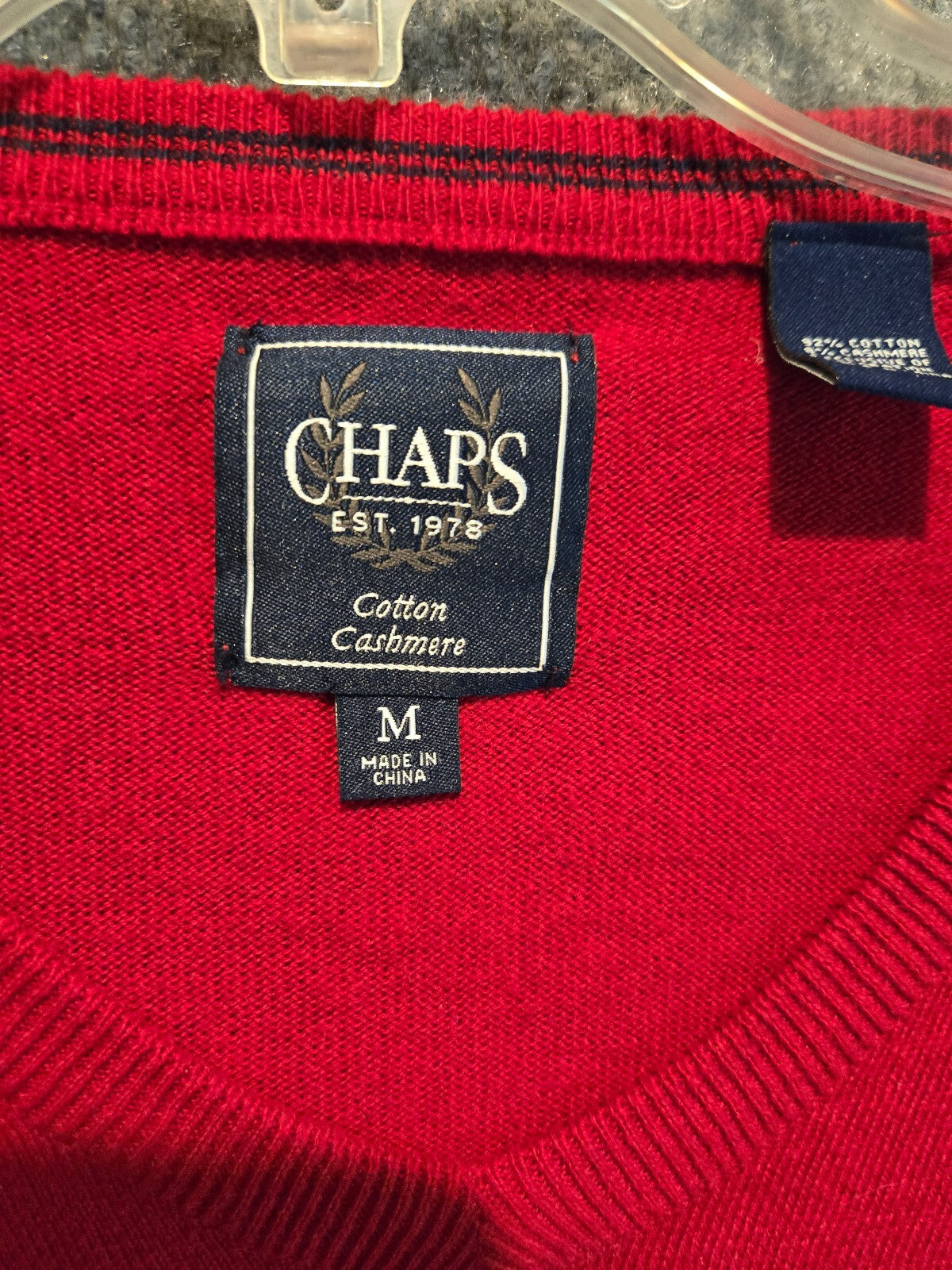 Chaps Mens Sweater Size M Red Fine Gauge V Neck Cotton Blend Long Sleeve