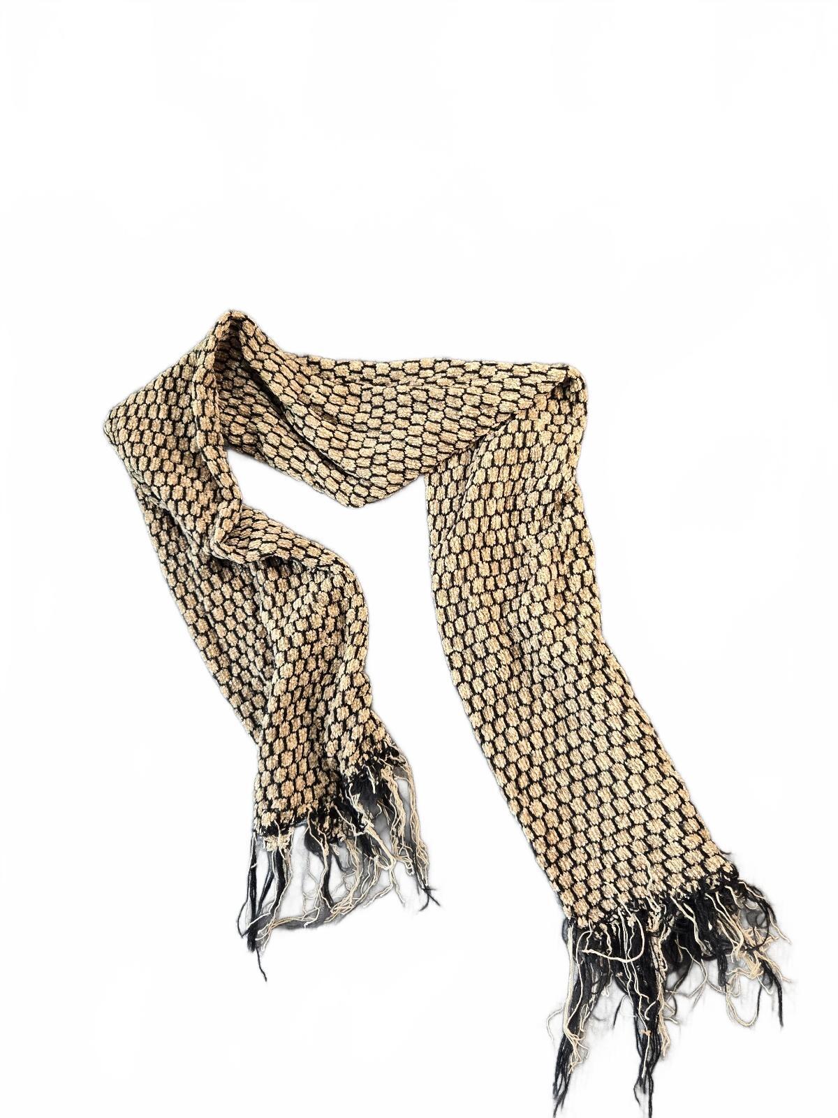 Textured Beige and Black Women's Scarf with Fringe