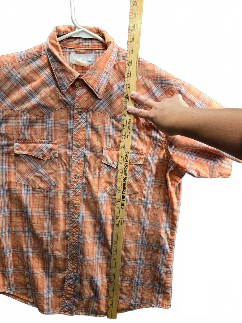 Wrangler Orange Plaid Short Sleeve Button-Up Shirt