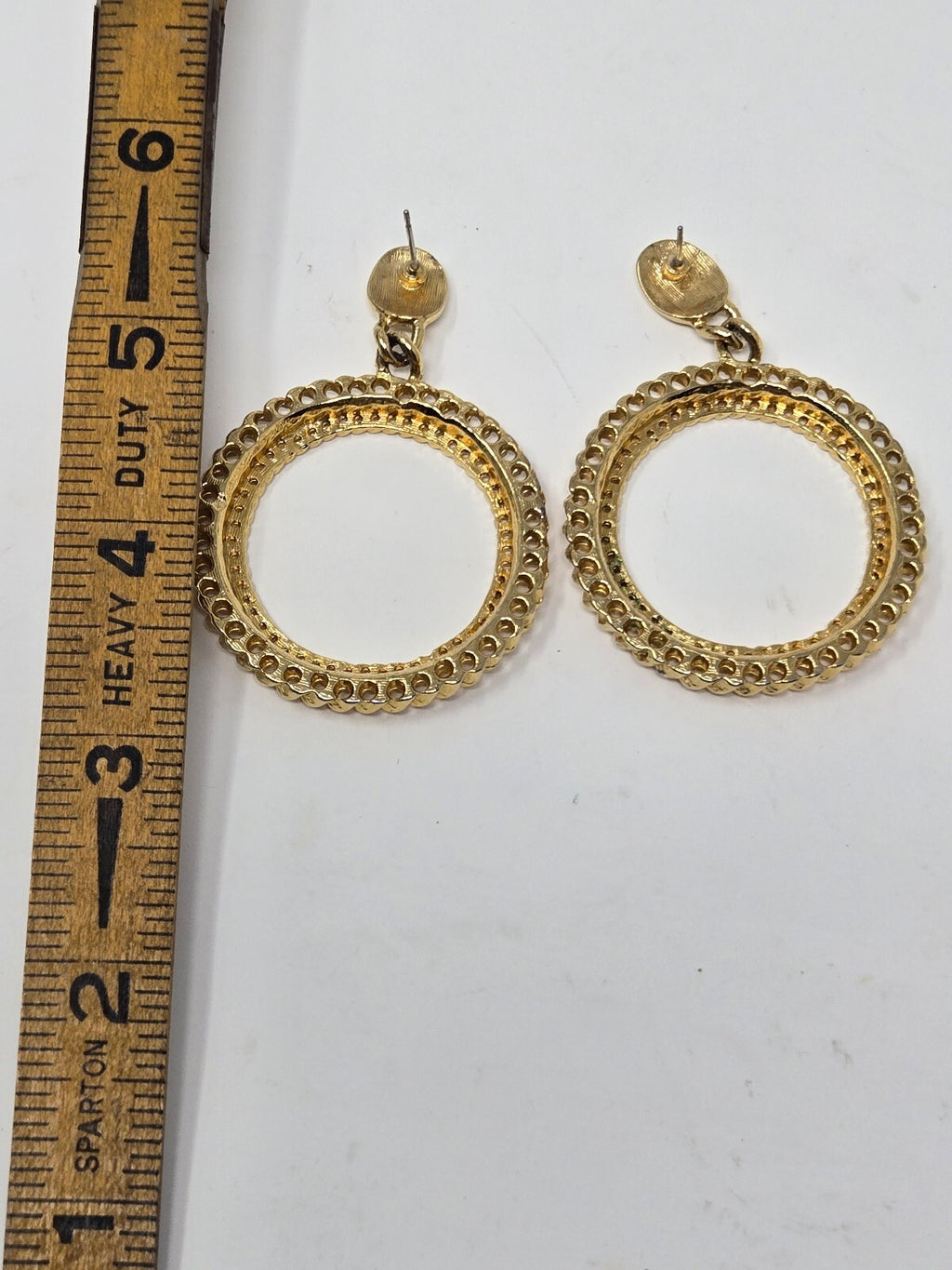 Vintage Gold-Tone Chunky Double-Row Cutout Hoop Dangle Post Earrings
