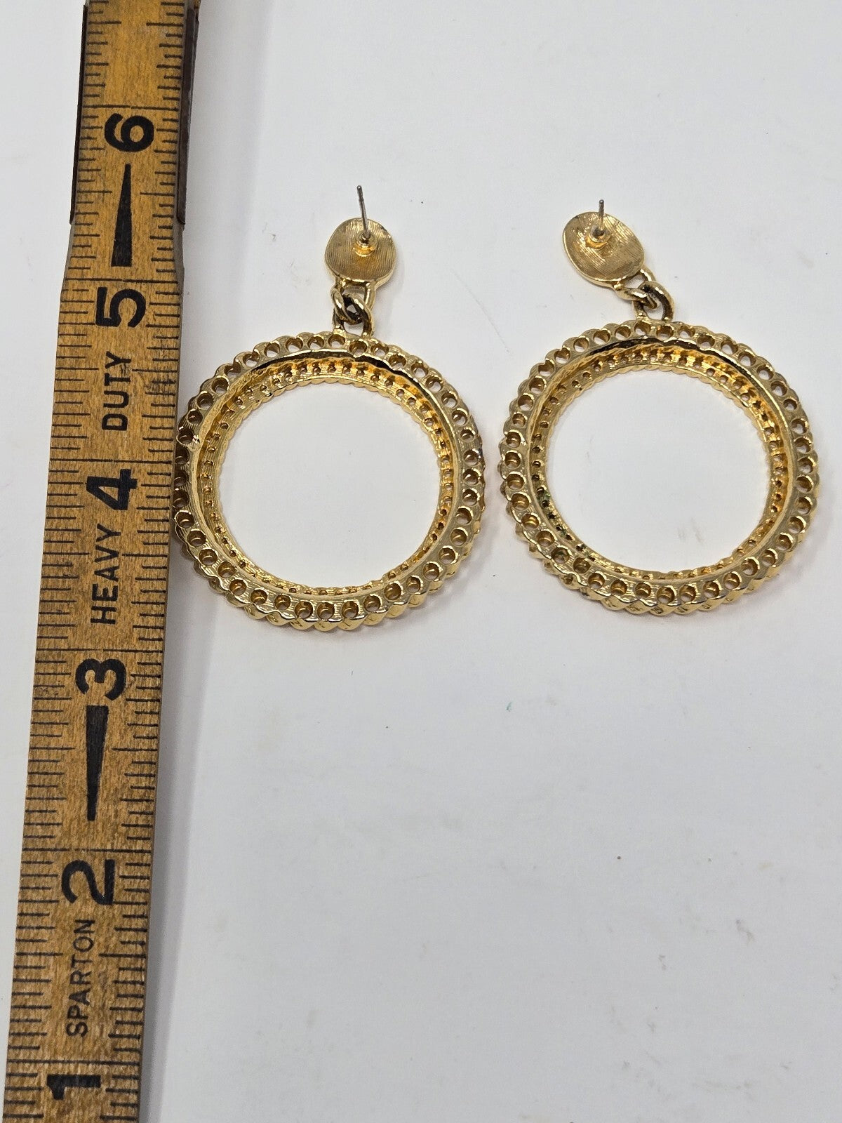Vintage Gold-Tone Chunky Double-Row Cutout Hoop Dangle Post Earrings