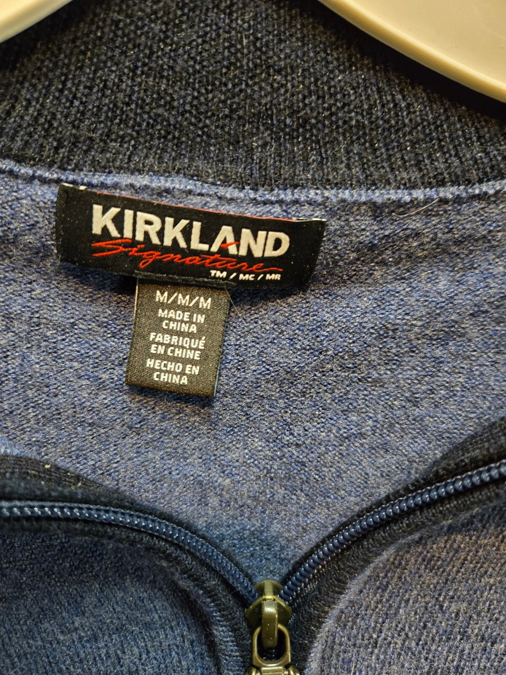 Kirkland Signature Men's Quarter Zip Mock Neck Pullover Sweater Heather Blue  MD