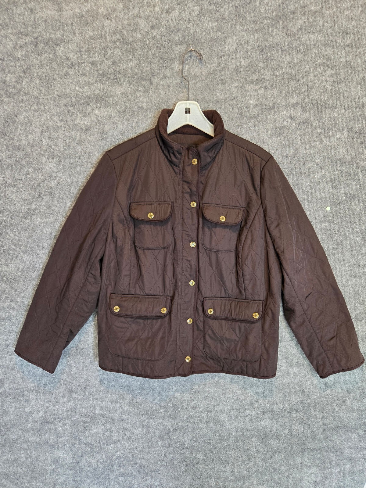 Talbots Quilted Utility Field Jacket Brown Gold Snaps Plus Size 2XP