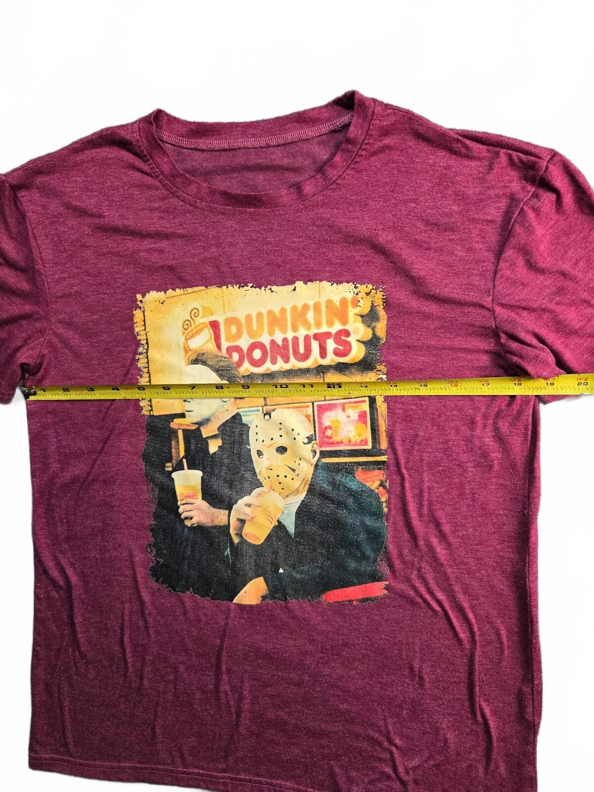 Halloween Horror Dunkin Donuts Parody Tee Michael Myers Jason Voorhees Maroon
