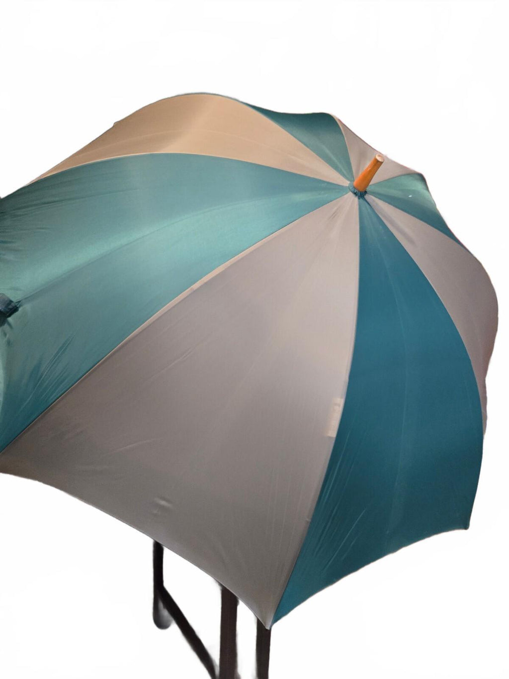 Vintage Totes Striped Green and Beige Umbrella with Wooden Handle