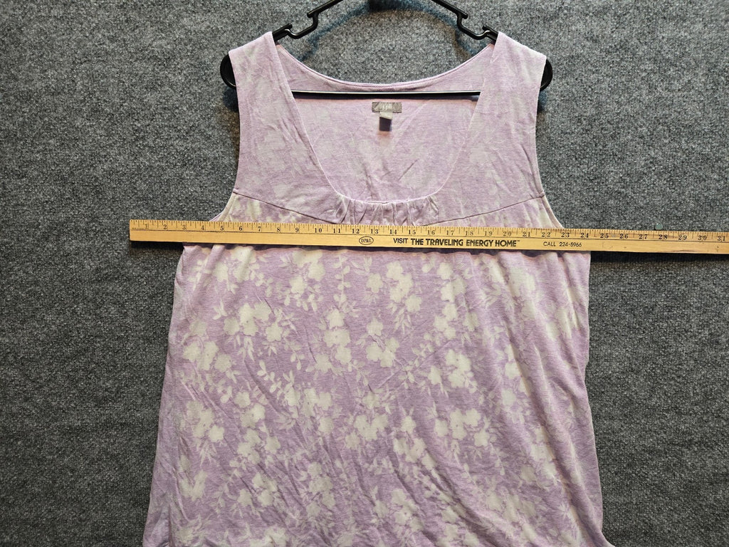 J. Jill Purple Floral Knit Tank Top Sleeveless Ruched Scoop Neck Size xl