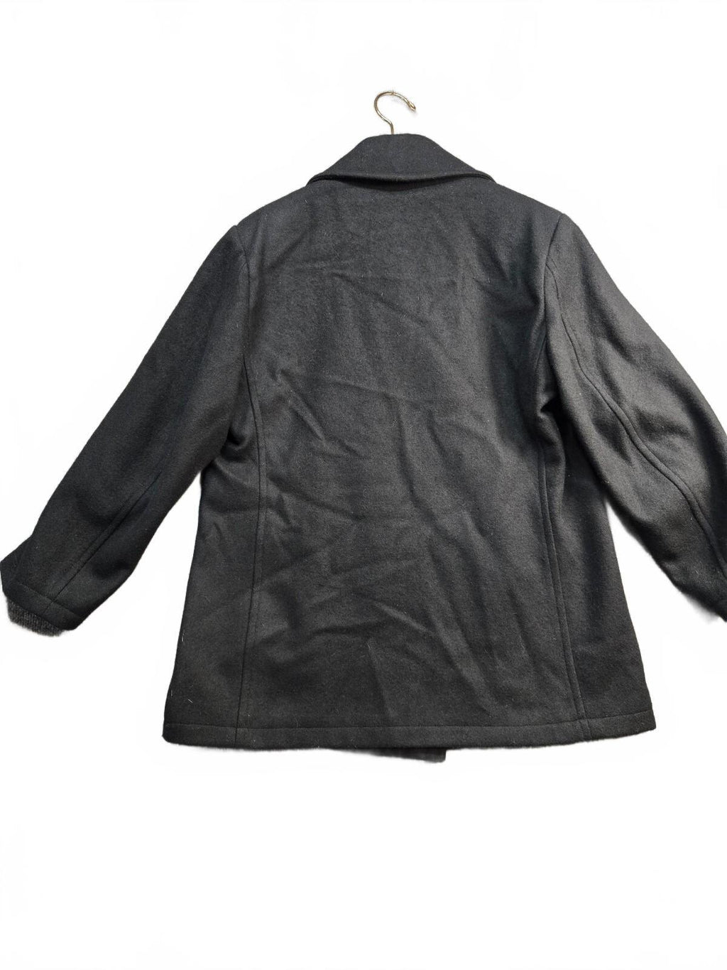 Classic Black Wool Peacoat Jacket with Double-Breasted Buttons