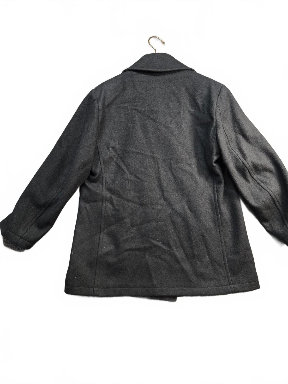 Classic Black Wool Peacoat Jacket with Double-Breasted Buttons