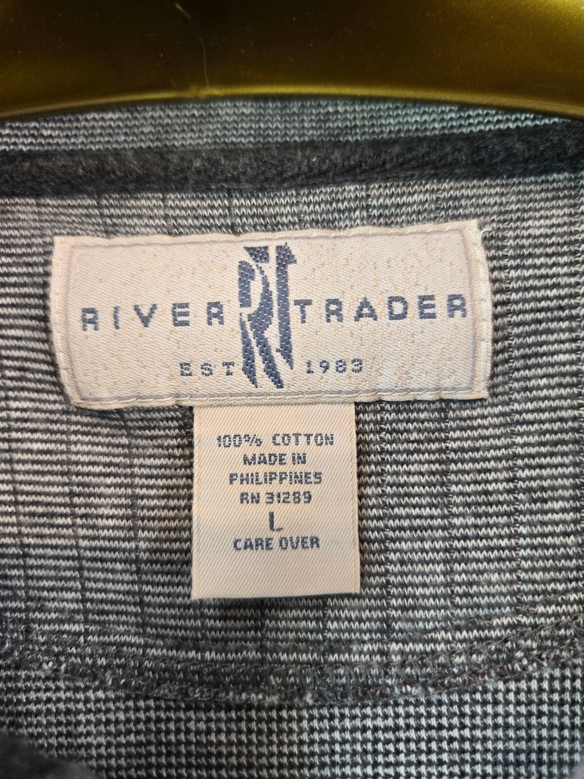 Vintage River Trader Knit Polo Shirt Mens Large L Gray Micro Stripe Cotton 80s