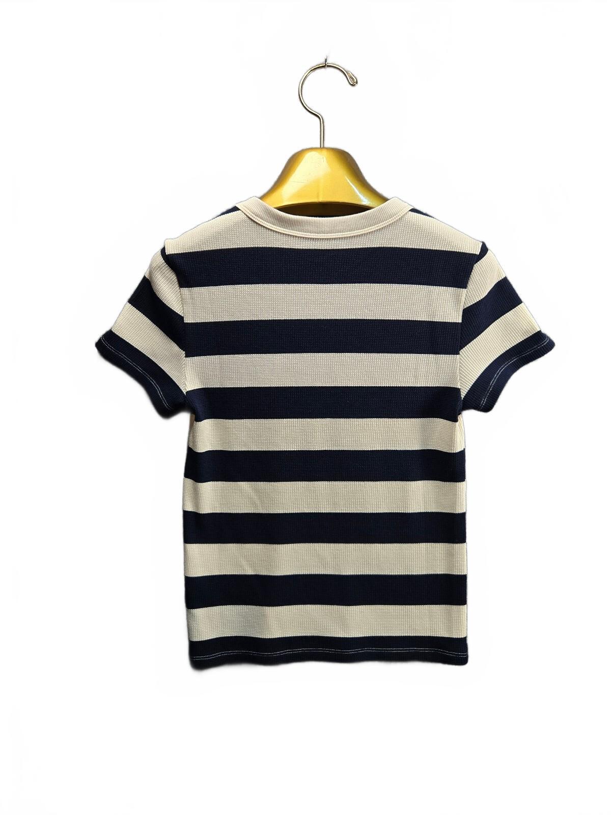 American Eagle Women's Medium Navy Blue Cream Striped Textured Knit Crewneck
