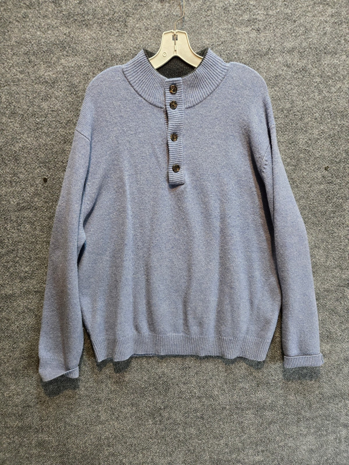 JoS. A. Bank Men's Mock Neck Button Henley Sweater Lambswool Blend Blue Size L