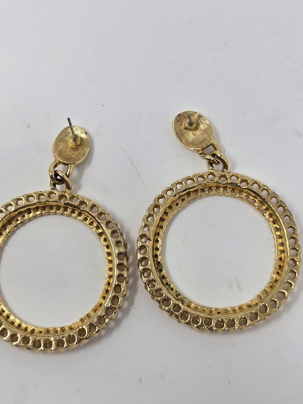 Vintage Gold-Tone Chunky Double-Row Cutout Hoop Dangle Post Earrings