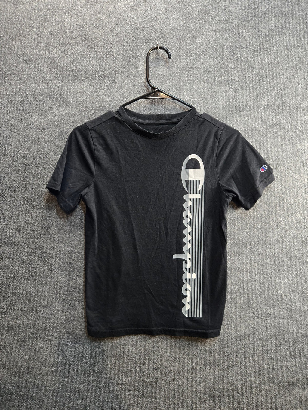 Champion Black Short Sleeve T-Shirt with Vertical Logo YM
