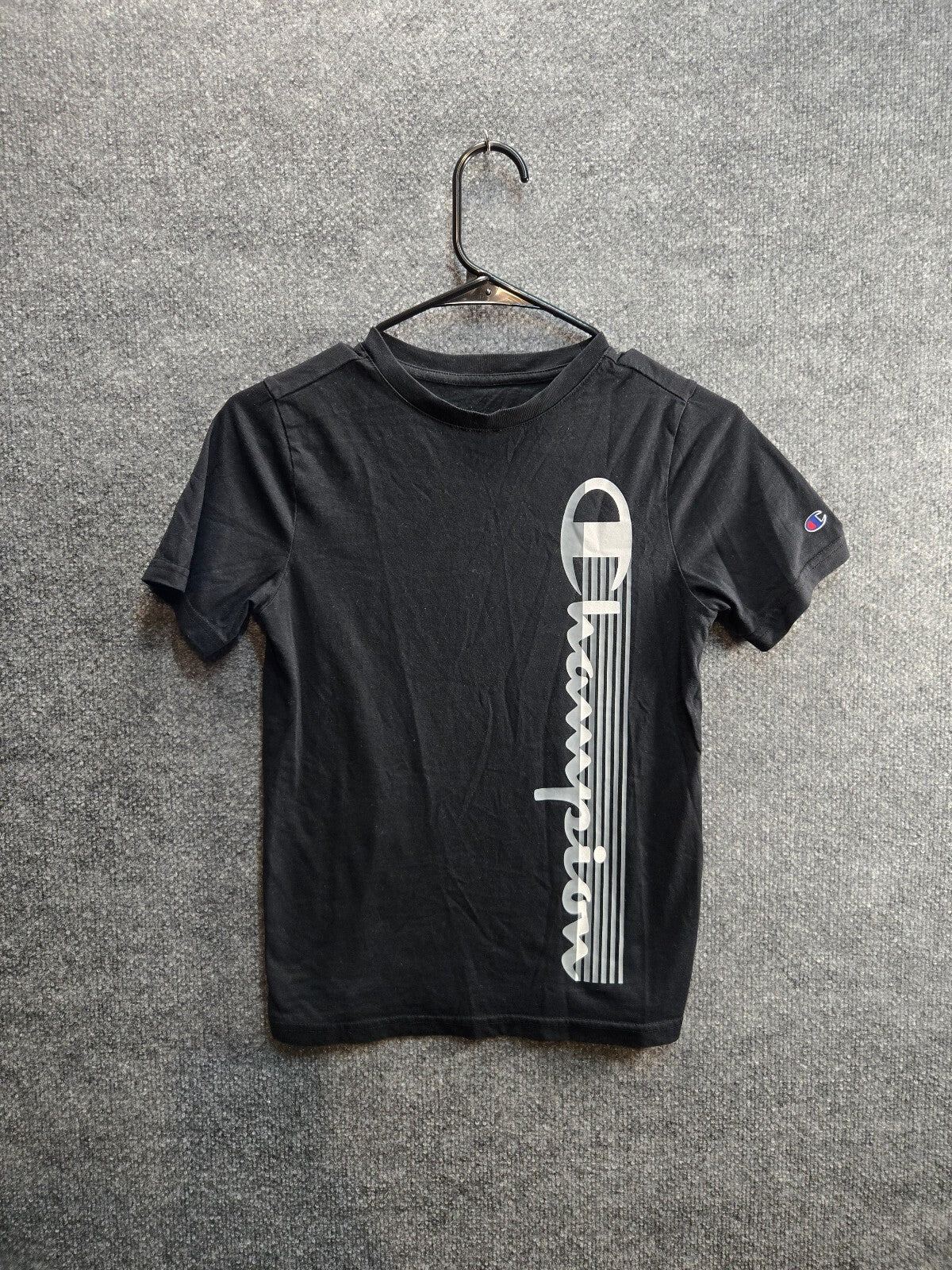 Champion Black Short Sleeve T-Shirt with Vertical Logo YM