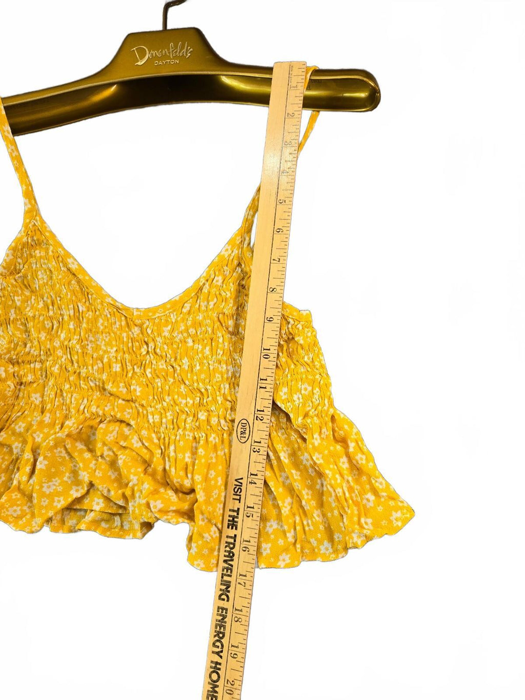 Yellow Floral Smocked Crop Top with Ruffle Hem