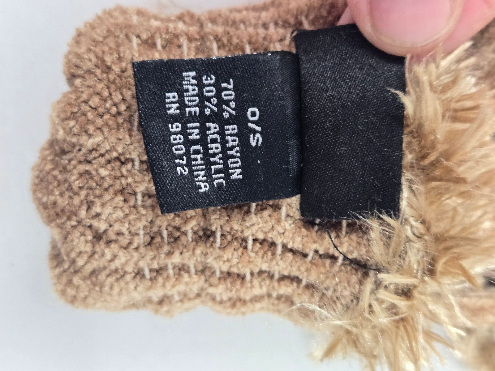 Cejon Taupe Brown Knit Gloves Faux Fur Eyelash Trim Cuffs Soft Rayon Blend OSFM