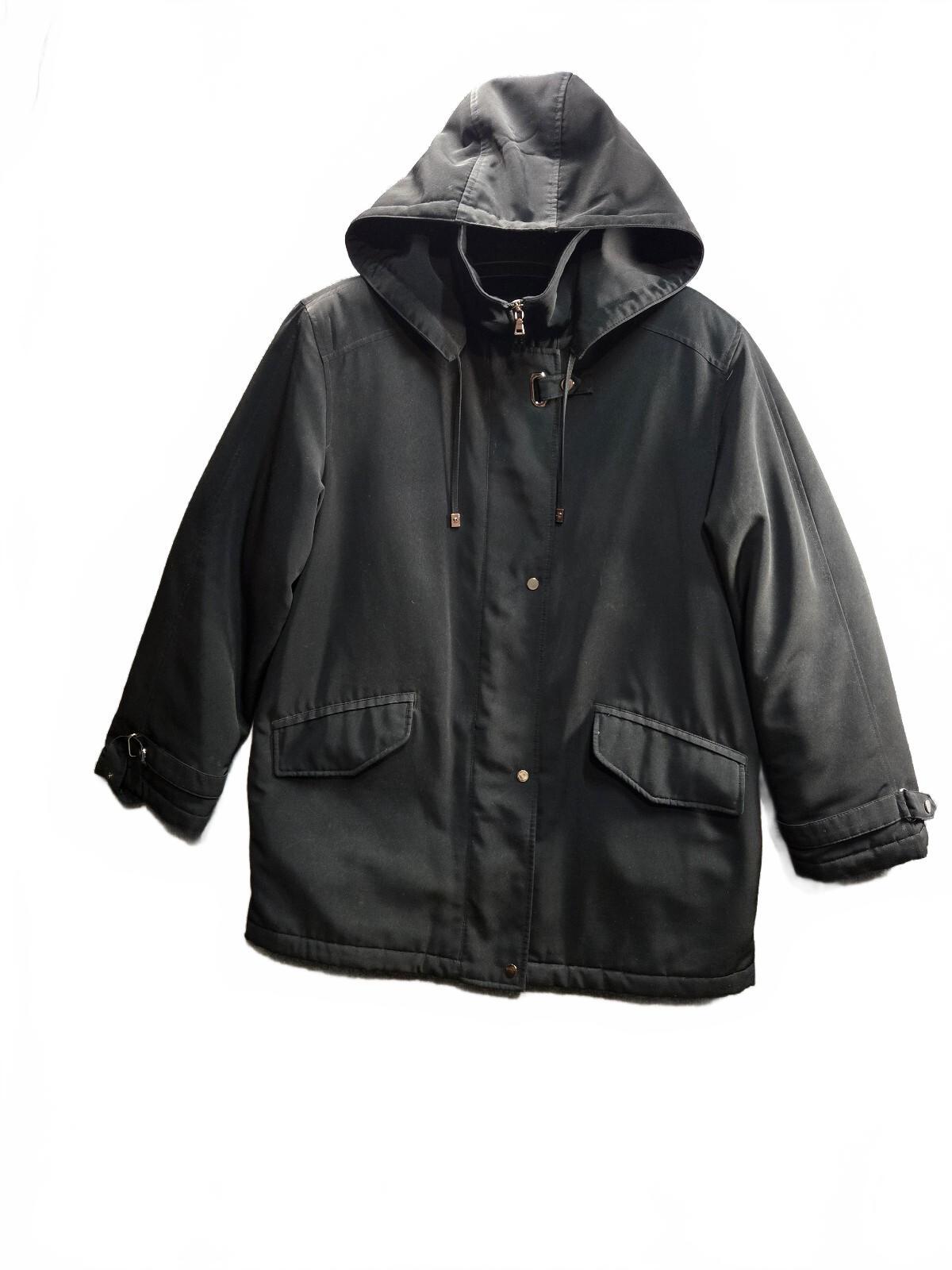 FS Limited Women's Hood Utility Parka Jacket Black Size M Mid-Length Snap Clasp