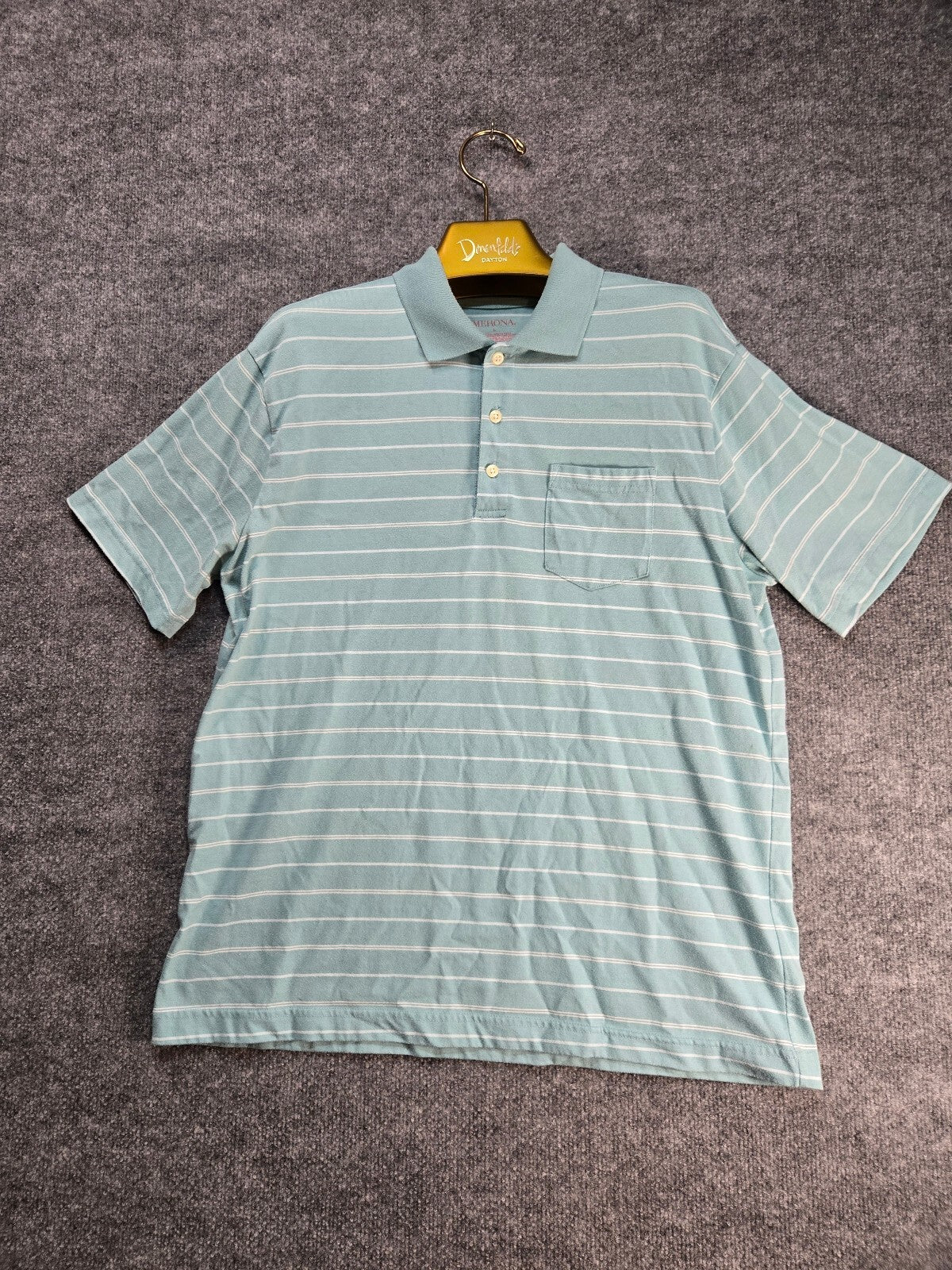 Merona Men's Light Blue Striped Polo Shirt Large