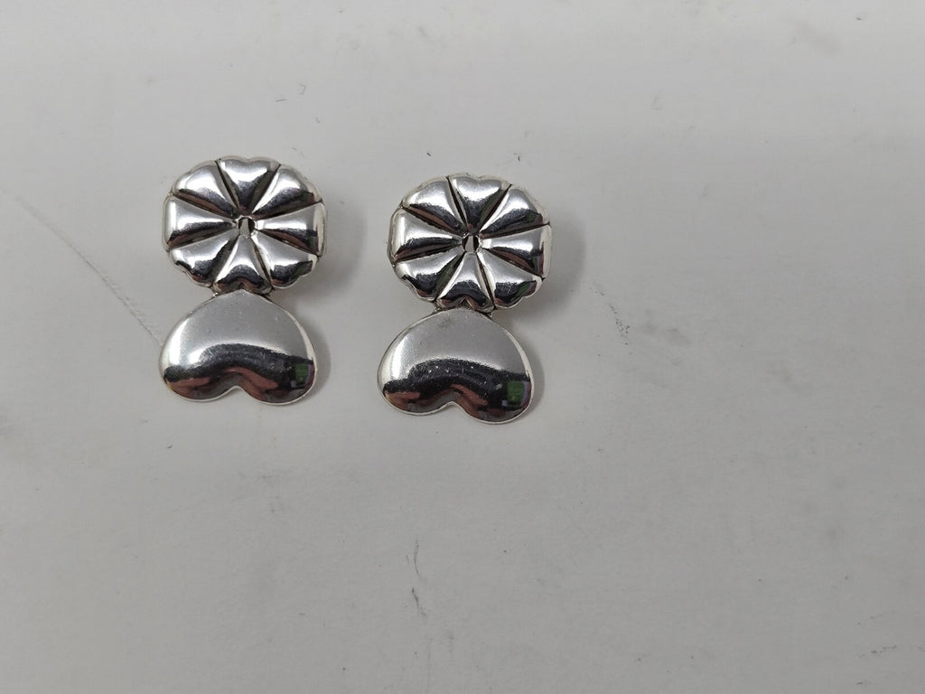 Vintage Solid .925 Sterling Silver High-Polish Heart Drop Post Earrings