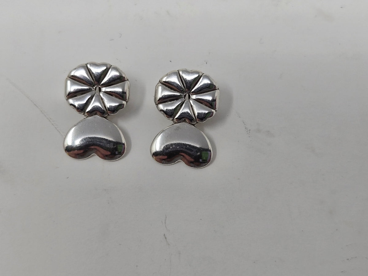 Vintage Solid .925 Sterling Silver High-Polish Heart Drop Post Earrings