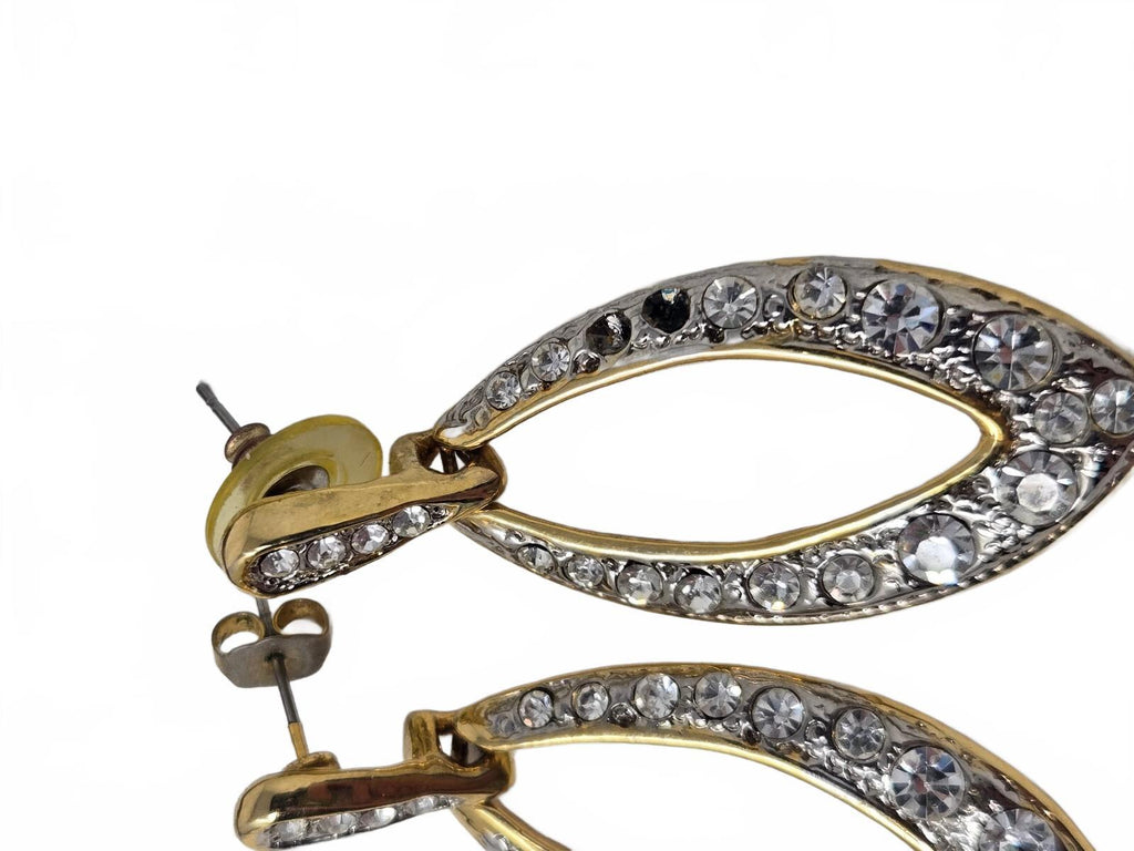 Vintage D'Bello Gold-Tone Two-Tone Pavé Rhinestone Teardrop Open Marquise Dangle