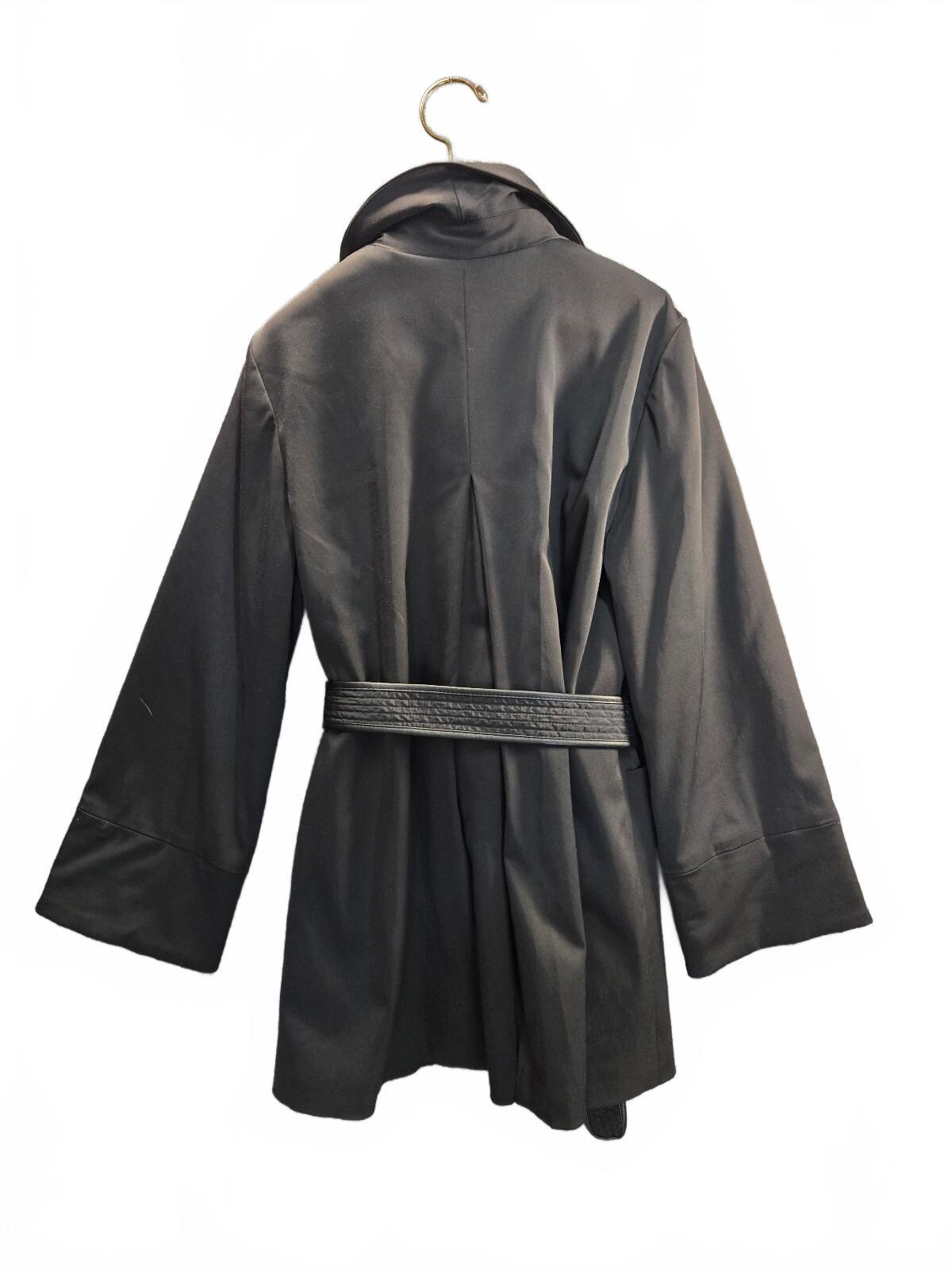 INC International Concepts Black Zip Front Belted Trench Coat Jacket Size L