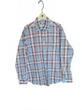 Bugatchi Uomo Mens Long Sleeve Plaid Sport Shirt Blue Orange White Flip Cuff Lrg