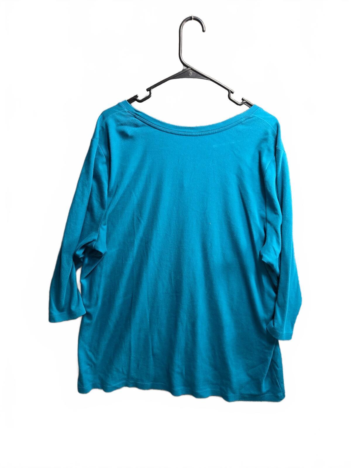 St. John's Bay Women's 2X Essential Tee Blue Cotton V-Neck Shirt