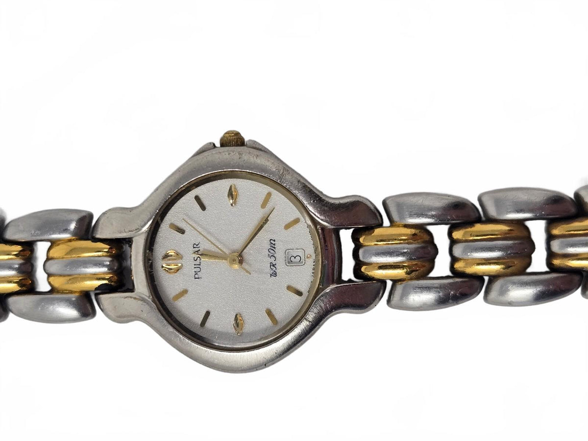 Vintage Pulsar Two-Tone Stainless Steel Women's Dress Watch with White Dial