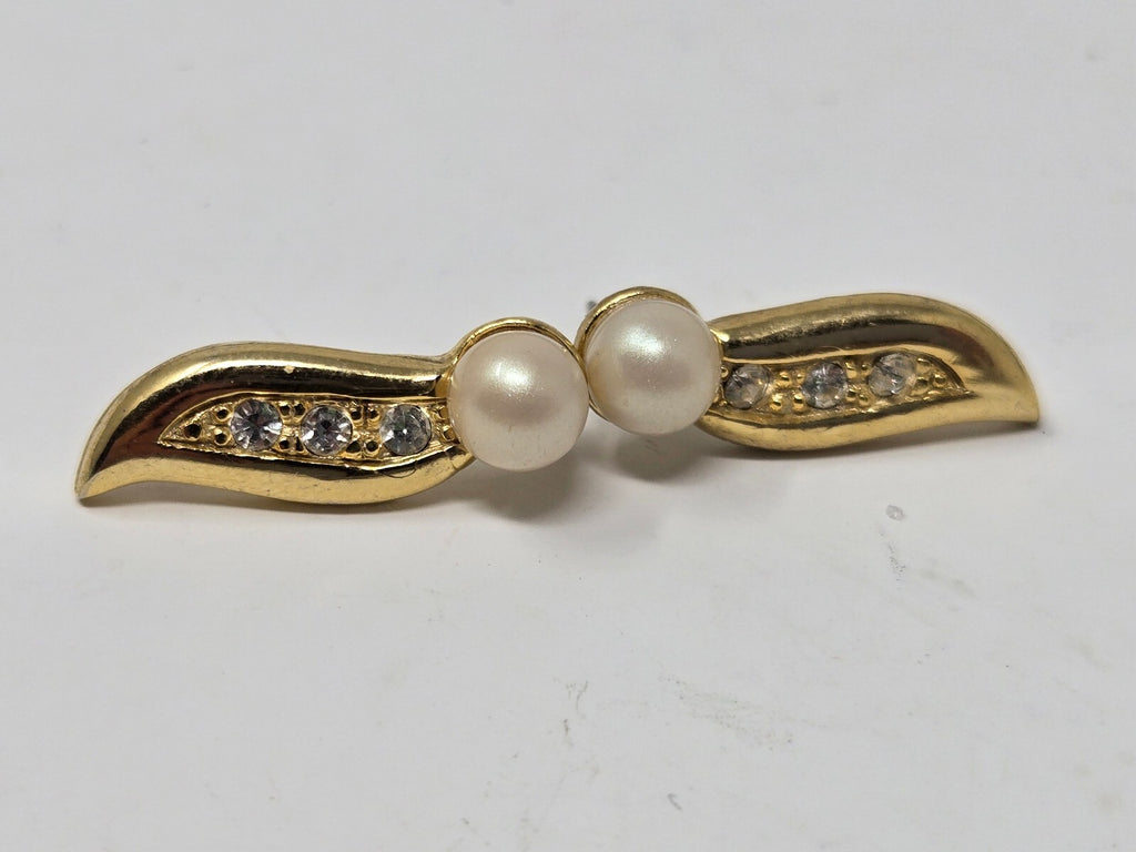Vintage Gold-Tone Wave Crawlers/Climbers Pierced Post Earrings with Faux Pearls