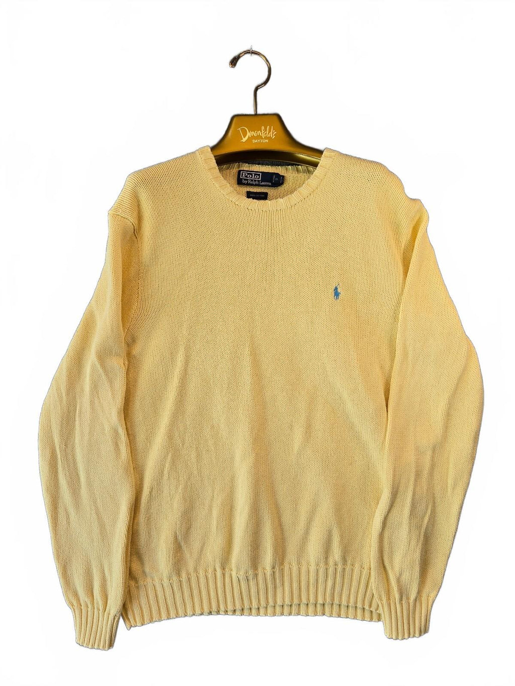 Vintage Polo Ralph Lauren Textured Knit Crewneck Sweater Yellow Cotton Size L