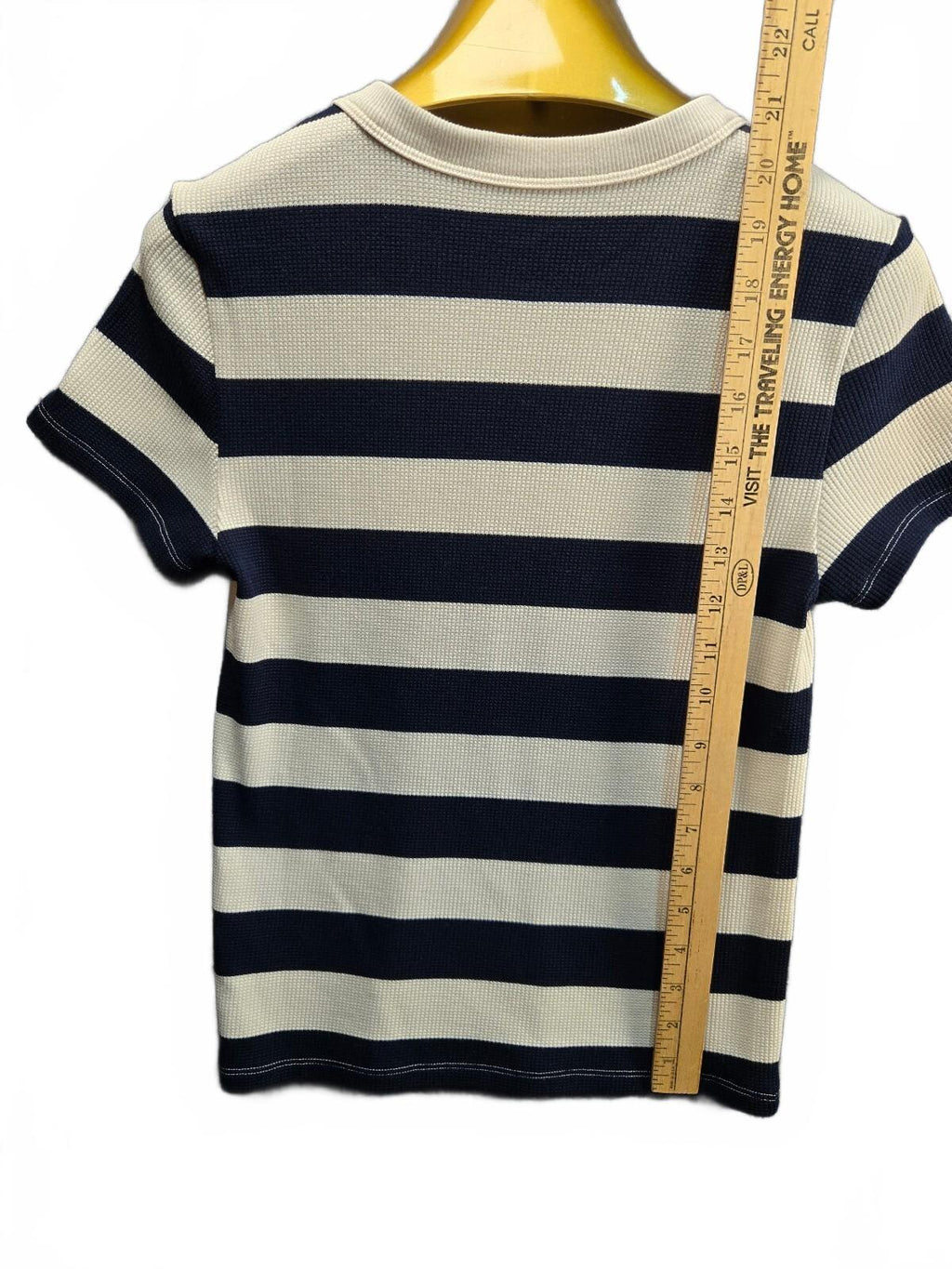 American Eagle Women's Medium Navy Blue Cream Striped Textured Knit Crewneck
