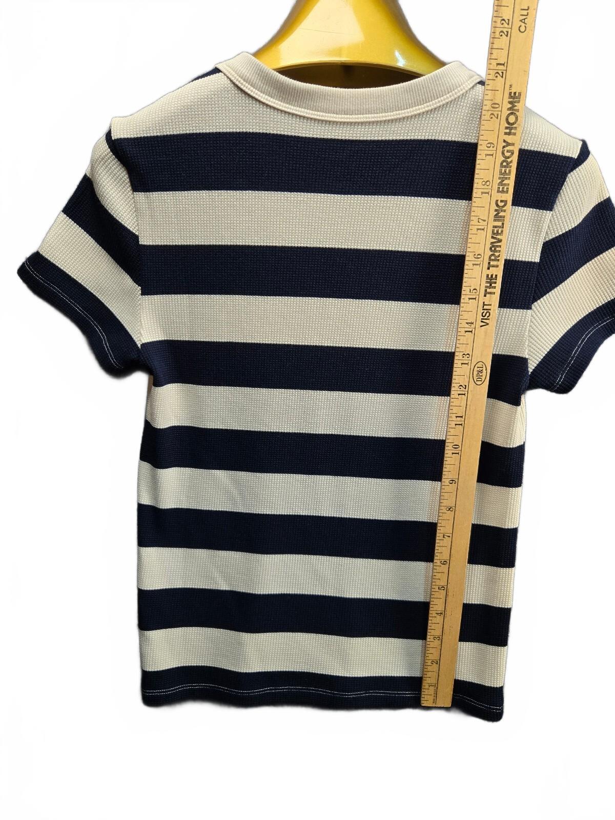 American Eagle Women's Medium Navy Blue Cream Striped Textured Knit Crewneck