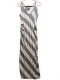 Old Navy Maternity Gray Striped Sleeveless Maxi Dress Ruched Side Knit Gown