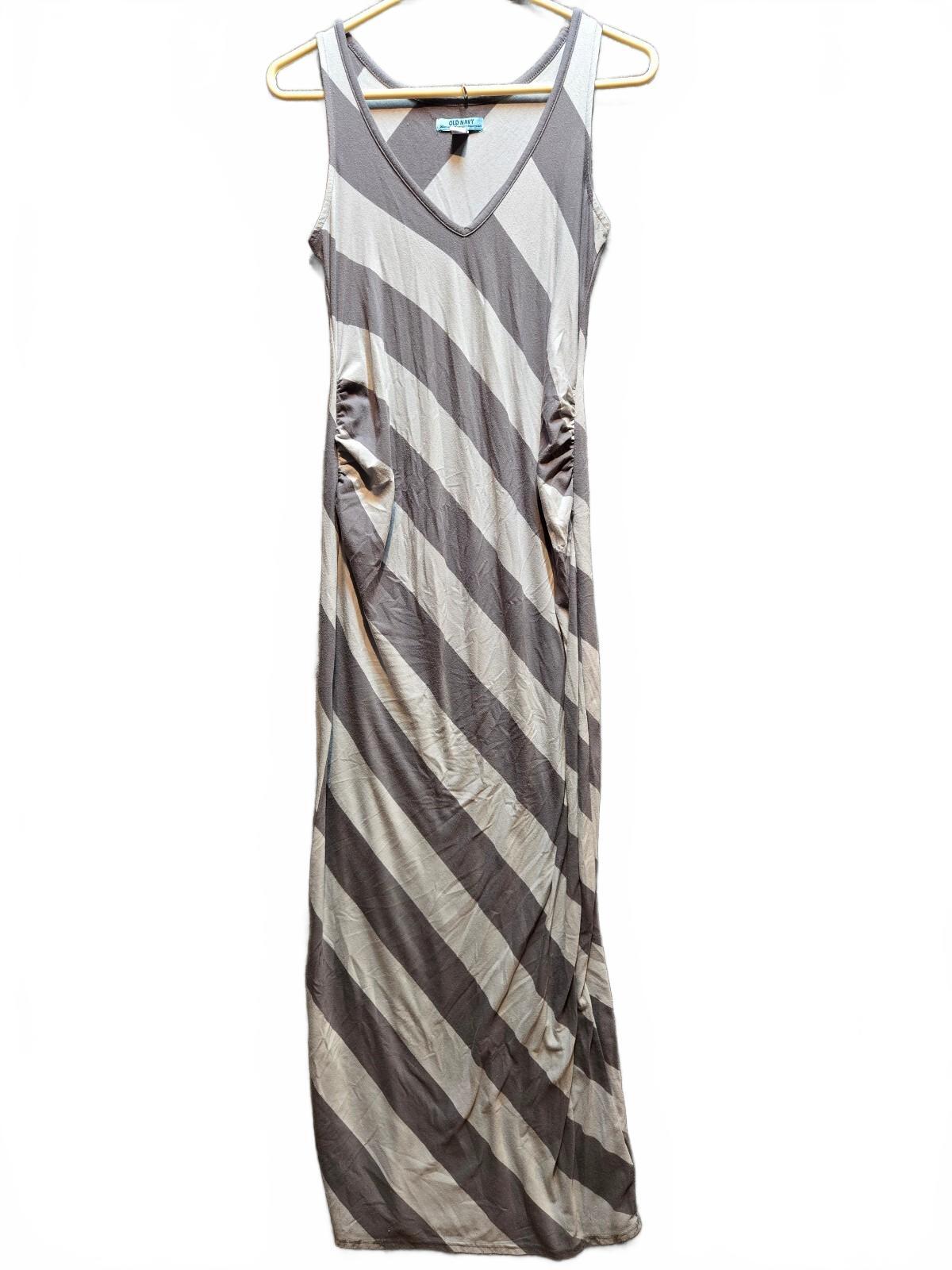 Old Navy Maternity Gray Striped Sleeveless Maxi Dress Ruched Side Knit Gown