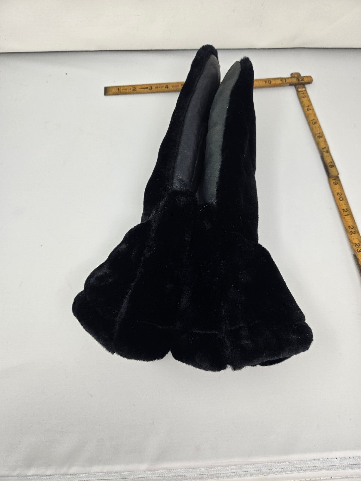 Vintage Black Faux Fur Leather Snowmobile Mittens Cowsides Top Grain Large
