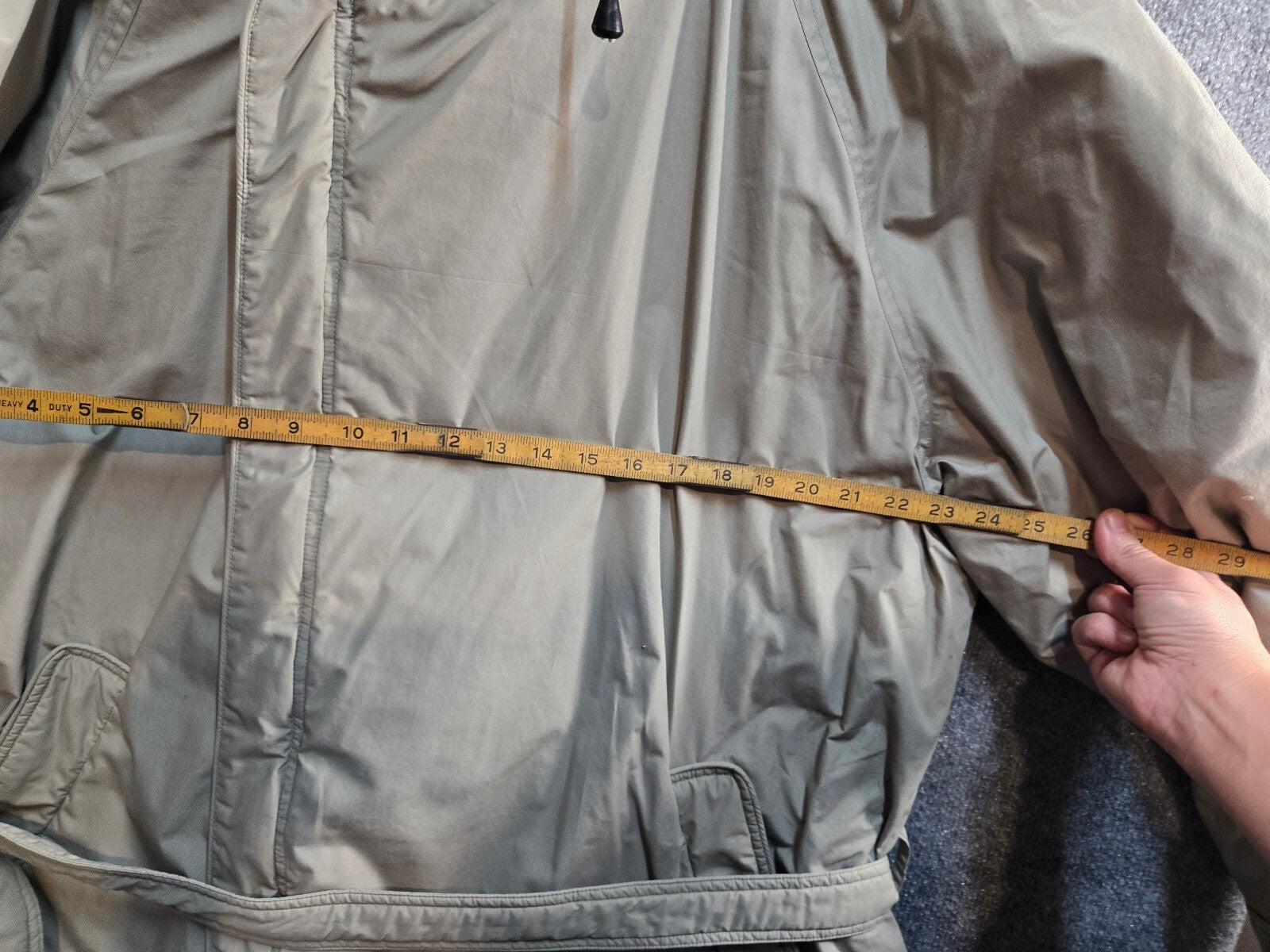 Long Beige Hooded Winter Coat with Belt Large