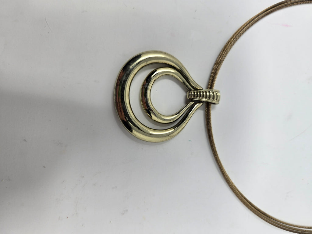 Vintage Gold-Tone Double Loop Concentric Teardrop Pendant Collar Necklace