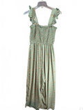 Floral Smocked Bodice Ruffle Strap Wide Leg Jumpsuit Sage Green