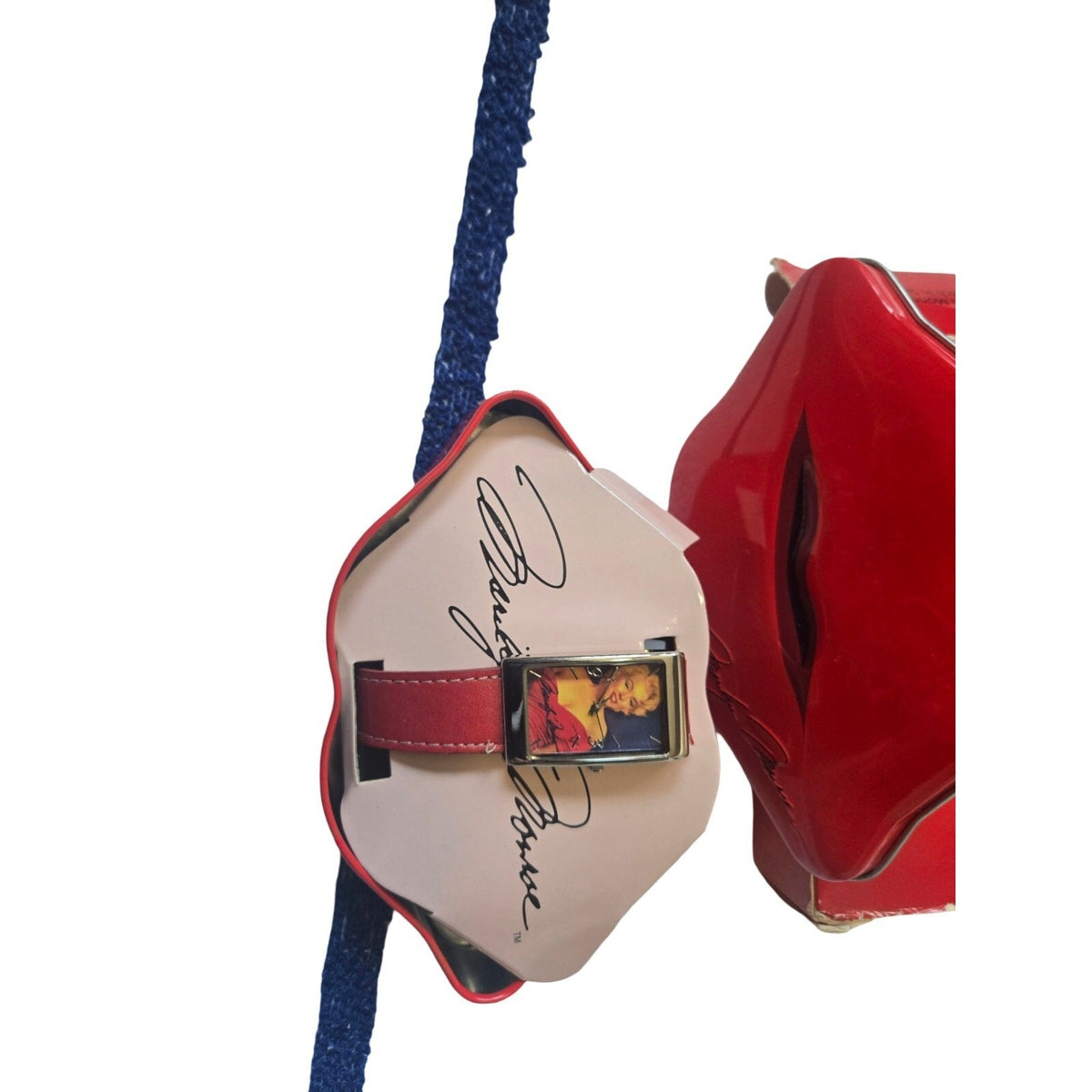 Avon Marilyn Monroe Collection Wristwatch Red Leather Band Gold Case Multicolor…
