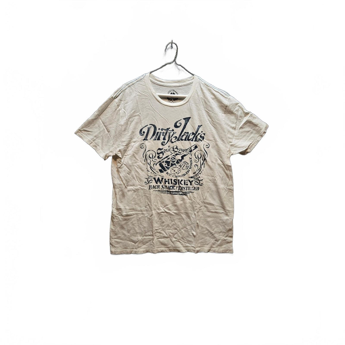 Lucky Brand Dirty Jacks Sour Mash Whiskey Graphic Tee Off White Cream Large