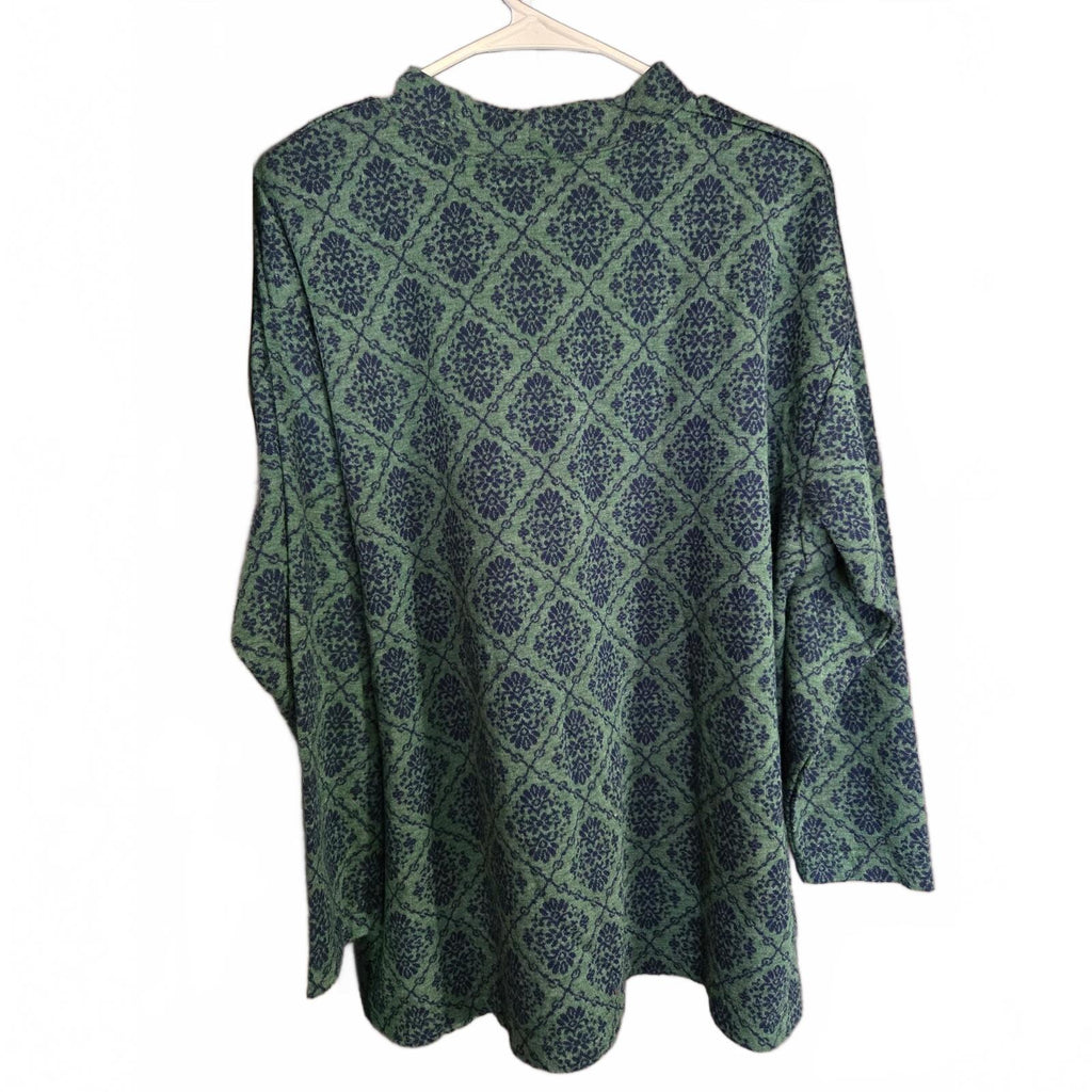 Vintage 90s A|M Collection Green and Navy Floral Damask Knit Sweater