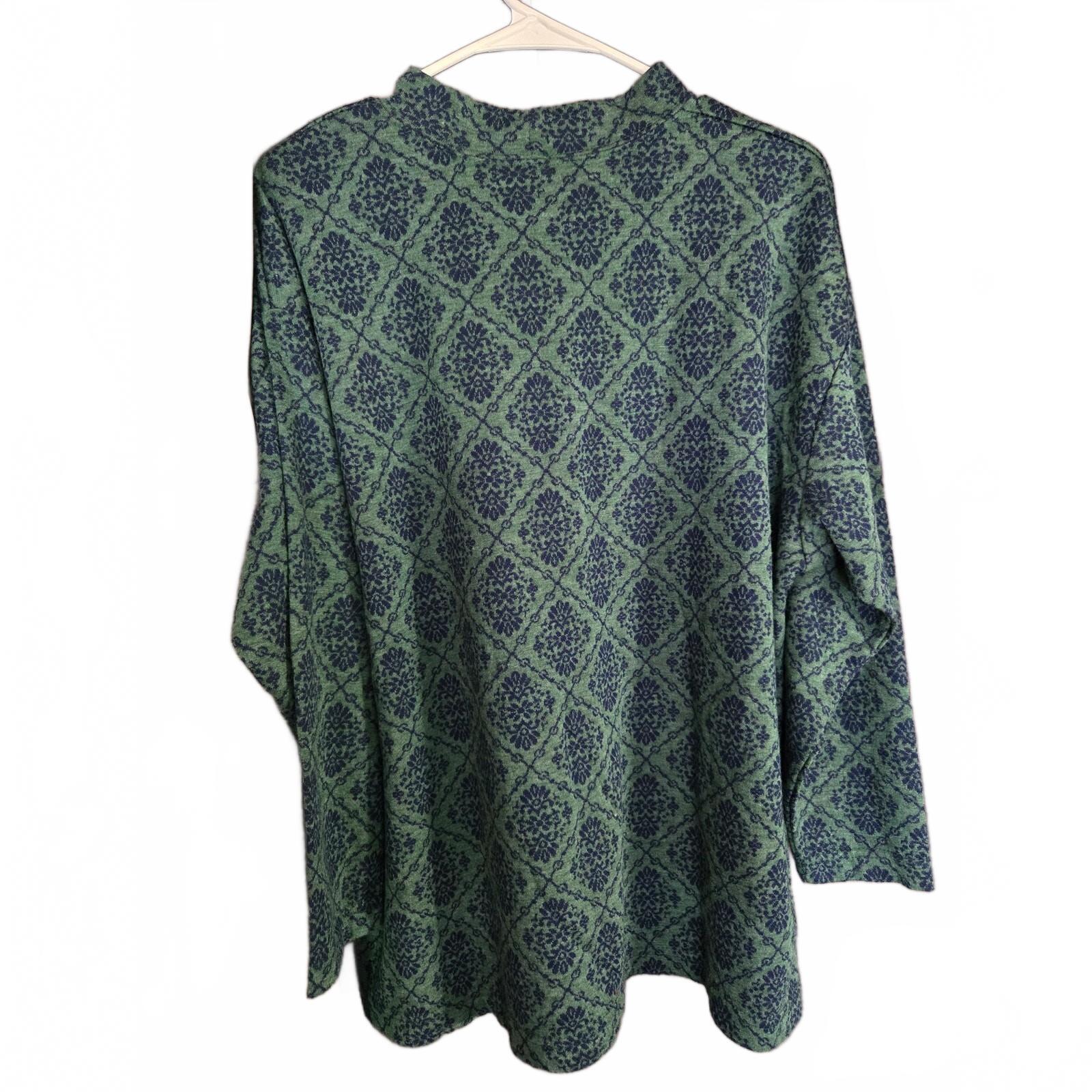 Vintage 90s A|M Collection Green and Navy Floral Damask Knit Sweater