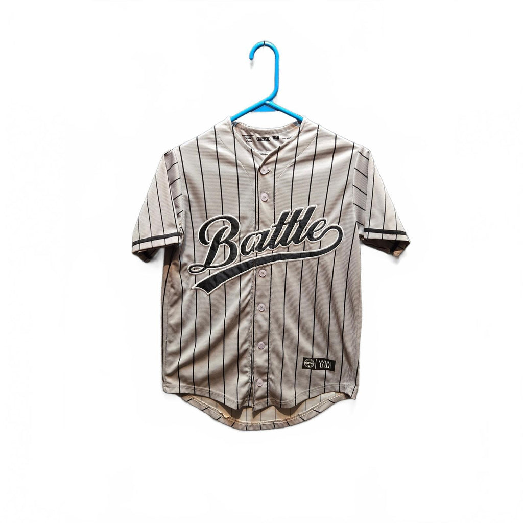 Battle Sports Youth Medium Grey Pinstripe Button-Up Baseball Jersey YM