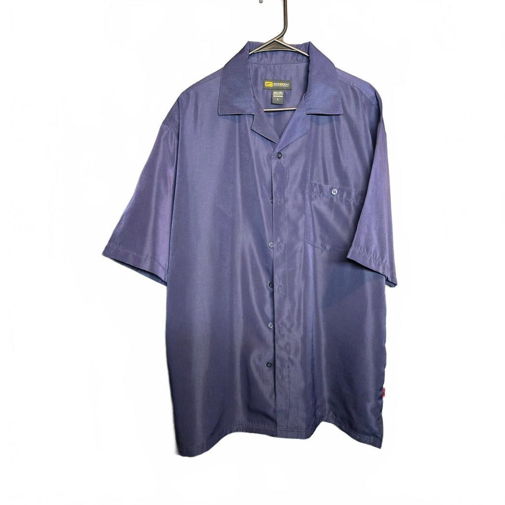 Vtg Goodbody Men's Large Short Sleeve Camp Shirt Navy Blue Bowling Lounge Shimy
